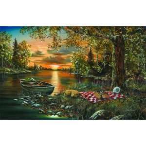 Jim Hansel Lakeside Rendezvous Lake Picnic Scene 12 x 7.75  