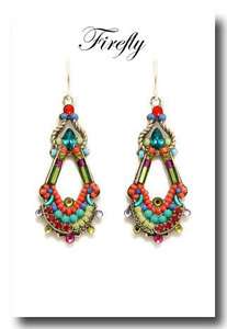 Firefly Elaborate Long Drop Mosaic Earrings   Multicolor  