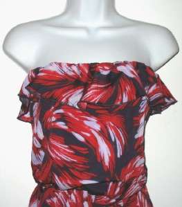 NWT Red Purple Print GAP Chiffon Ruffle Strapless Mini Dress XXL 20 