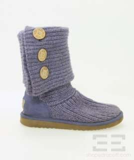 Ugg Purple Knit Sheepskin Lining Button Detail Boots Size 8  