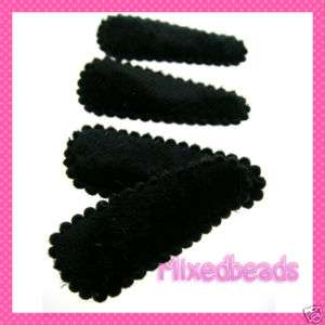 50 Mini Black Velvet Cover Hair Clip Snap 1 1/4  30mm  