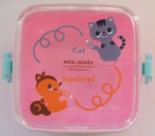 Squirrel and Cat Pink 1 Tier Square Bento Box  