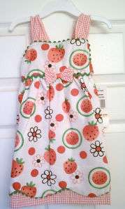 NWT Rare Editions Gingham Watermelons Dress 2T 3T 4T  