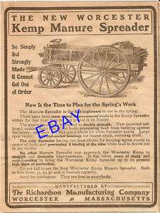 OLD 1904 RICHARDSON WORCESTER KEMP MANURE SPREADER AD  