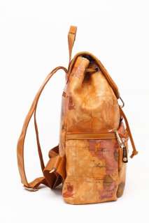 Womens Map PU Leather School Travel Bag Backpack C161  