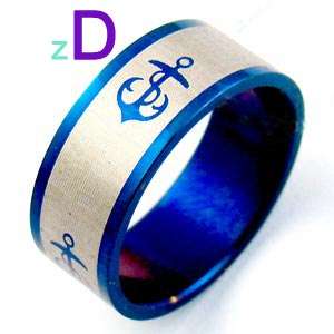 B7121 Mens blue Stainless 316L Steel Anchor ring sz 11  