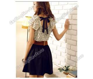   Sleeve Chiffon Dots Polka Waist Top Mini Dress S Size #369  