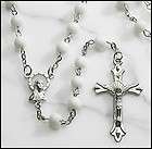 Catholic Rosary Bead Necklace ~ White Glass Round Beads  
