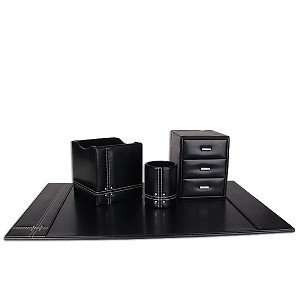  InIt 7 Piece Faux Leather Desk Organizer Set (Black 