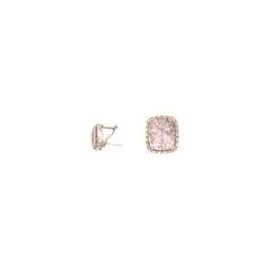   18K White Gold Cushion Cut Pink Amethyst and Diamond Earrings Jewelry