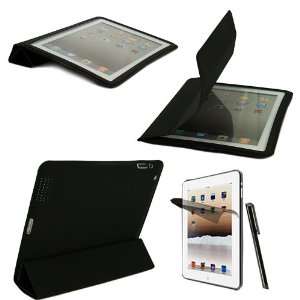 Jet Black 2nd Generation Polyurethanes Leather Smart Flap Cover + iPad 