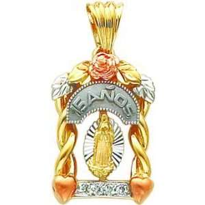  14K Tri Color Gold 15 Anos Virgin Mary CZ Charm Jewelry