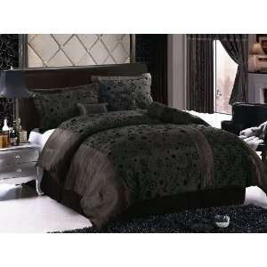  7 Pcs Luxury Flocking Circles Satin Comforter Set Bed In A 
