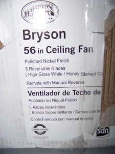 Hampton Bay Bryson 56 in. Polished Nickel Ceiling Fan NEW  