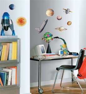 24 New Outer Space Wall Decals Planets Sun Stars Stickers Kids Room 