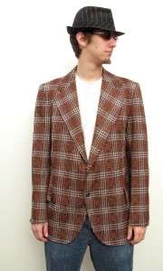   70s Brown Mens Plaid Blazer 40L Sports Jacket Bold Funky Disco Costume