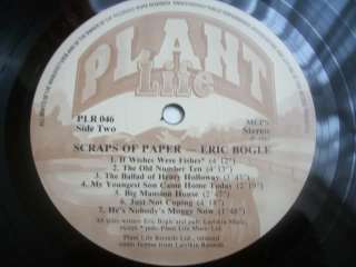 ERIC BOGLE Scraps Of Paper 1983 UK Plant Life w/lyric Sheet  