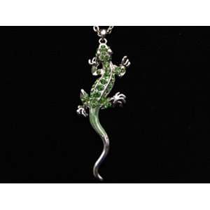   Painted Rhinestone Crystal Long Anole Lizard Pendant Necklace Jewelry