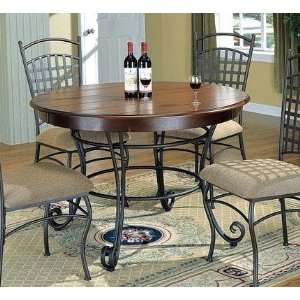  Antique Brown Wood & Metal Round Dining Table: Furniture 