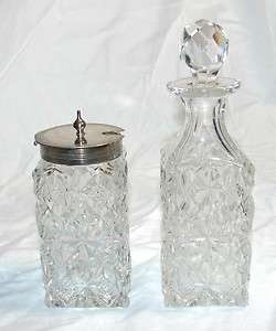 Antique 1894 Vinegar/Oil+Mustard/Salt Sterling & Glass Cruet Bottles 