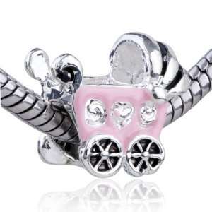 Pandora Style Charm Pink Baby Car European Beads Fits Pandora Bracelet