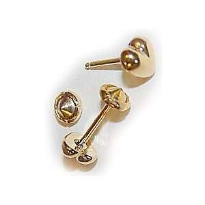 BABY / TODDLER 18K SKILLUS GOLD PUFFED HEART STUD EARRINGS SAFETY BACK 