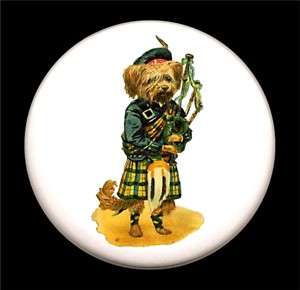 SCOTTISH TERRIER PLAYING BAGPIPES  2.25 BUTTON  kitsch  