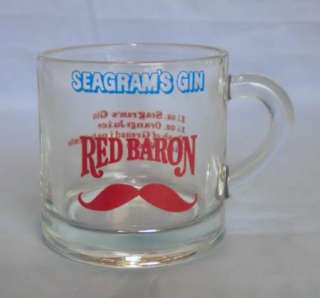 SET OF 4 VTG Glass SEAGRAMS GIN RED BARON GLASS CUP MUG  