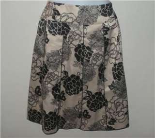 Sz S CLOTHING Co. by NOTATIONS Cream & Black Floral Skirt A Line Satin 