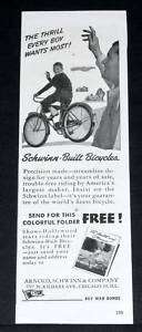   OLD WWII MAGAZINE PRINT AD, SCHWINN BUILT BICYCLES, EVERY BOYS THRILL