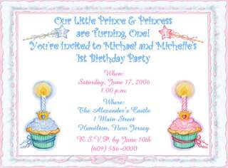 10 TWINS PRINCE & PRINCESS BIRTHDAY CUSTOM INVITATIONS  
