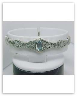 Blue Topaz / Diamond Filigree Bracelet Sterling Silver  