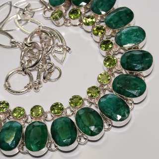 MARVELOUS  FACETED EMERALD , PERIDOT & .925 STERLING SILVER NECKLACE 