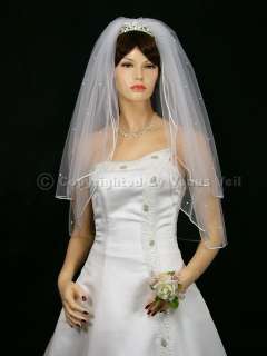 2T White Wedding Bridal Elbow Rhinestone Tiara Veil  