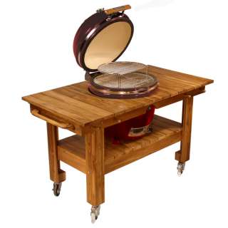 Saffire Kamado Grill and Smoker with Teak Cart   Red  