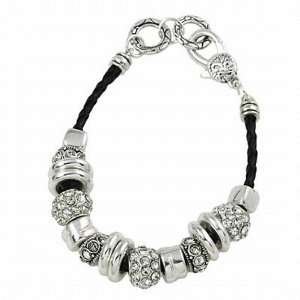    Silvertone Rhinestone Bead Charm Bracelet Fashion Jewelry Jewelry