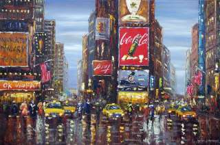 Times Square New York Manhattan Shops Taxi Oil Painting  