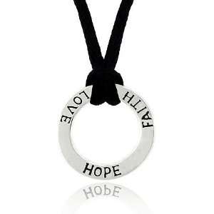   Hope Faith Love Word Talk Round Circle Black Silk Pendant Necklace