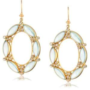   Blue 18k Gold, Peruvian Chalcedony and Rose Cut Diamond Oval Earrings