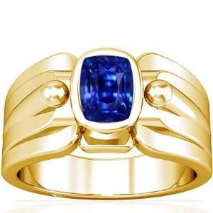    14K Yellow Gold Cushion Cut Blue Sapphire Mens Ring Jewelry