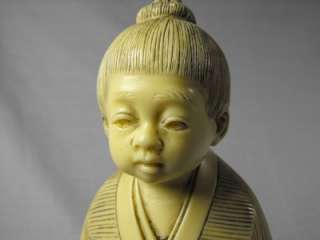 VINTAGE CHINESE CARVED FAUX IVORY STATUE FIGURINE YOUNG GIRL  