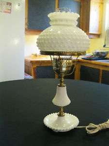 Vintage Mid Century Table Lamp Light hobnail milk glass  