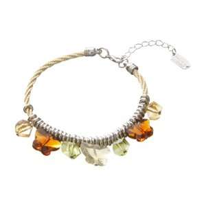  Beige & Brown Beaded Butterfly Charm Bracelet: Jewelry