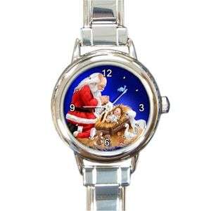 Christmas Santa with Baby Jesus & Animals in Manger on a Round Charm 