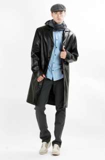 United Face Mens New Classic Black Lambskin Leather Long Coat  