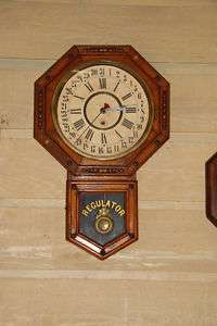 REGUALTOR WALL CLOCK, SHOWS TIME AND DATE, OAK CABINET  