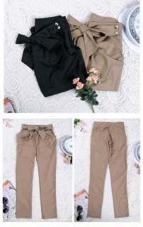   Skinny Long Trousers OL Casual Slim Bow Pants Chic Suit A823  