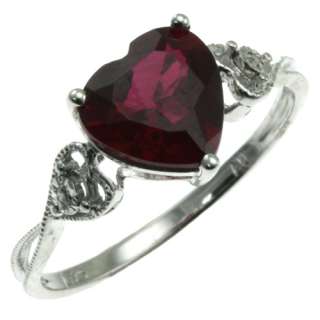 Sterling silver heart shape lab ruby diamond ring  