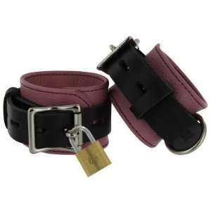   Leather Pink and Black Deluxe Locking Cuffs