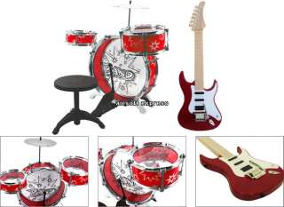Piece Drum Set & Electric Guitar for Children   Red Color Combo